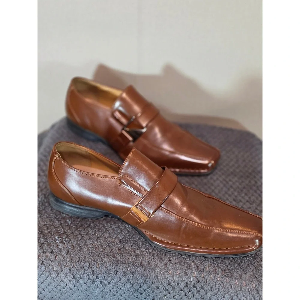 Marc Giorgio-3 Mens Brown Square Toe Slip On Loafers Dress Shoes Size 11
